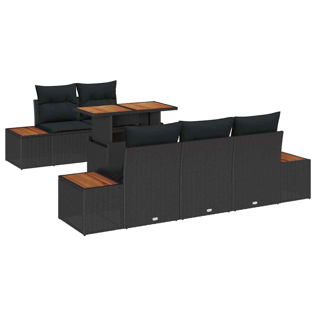 Garten-Sofa-Set mit Speicher 6 pcs Schwarz Poly Rattan